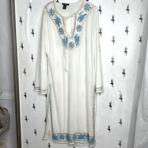 INDIAN STYLE TOP DETAILED EMBROIDERED beaded shirt dress white blue traditional
